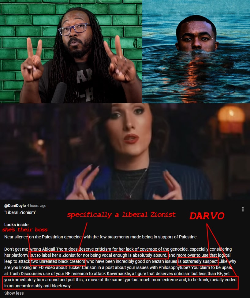 Sharing the Blame; or, the Mild Tokenism of F.D. Signifier and Foreign Man in a Foreign Land when Defending Philosophy Tube (re: Liberal Zionism and State Vampirism)